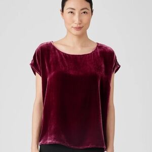 Eileen Fisher Silk Blend Ballet Neck Box Top in Cranberry Red - XS - Festive
